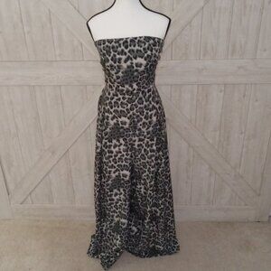 BLACK STRAPLESS LEOPARD PRINT JUMPSUIT WITH BOW TIE DETAIL-LARGE